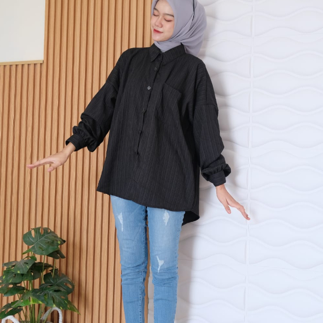 Kemeja Basic Oversize Polos Shirt Oversized Jumbo - Givani Kemeja Crinkle Oversize - Atasan Wanita Bigsize