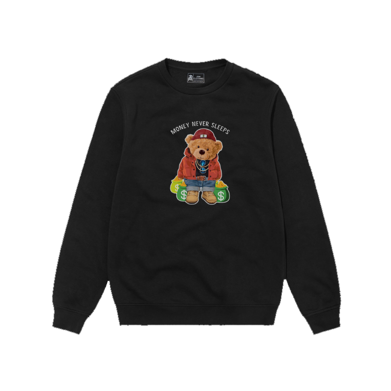 [BISA COD] SWEATER CREWNECK HITAM PRIA WANITA MOTIF HIP HOP BEAR