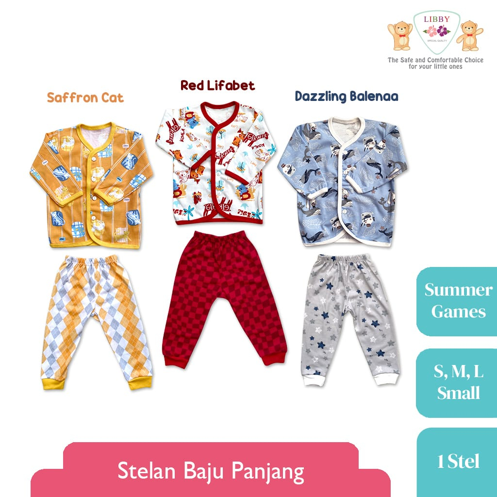 LIBBY Stelan Baju Panjang Kancing Depan Motif Summer Games (1 stel)