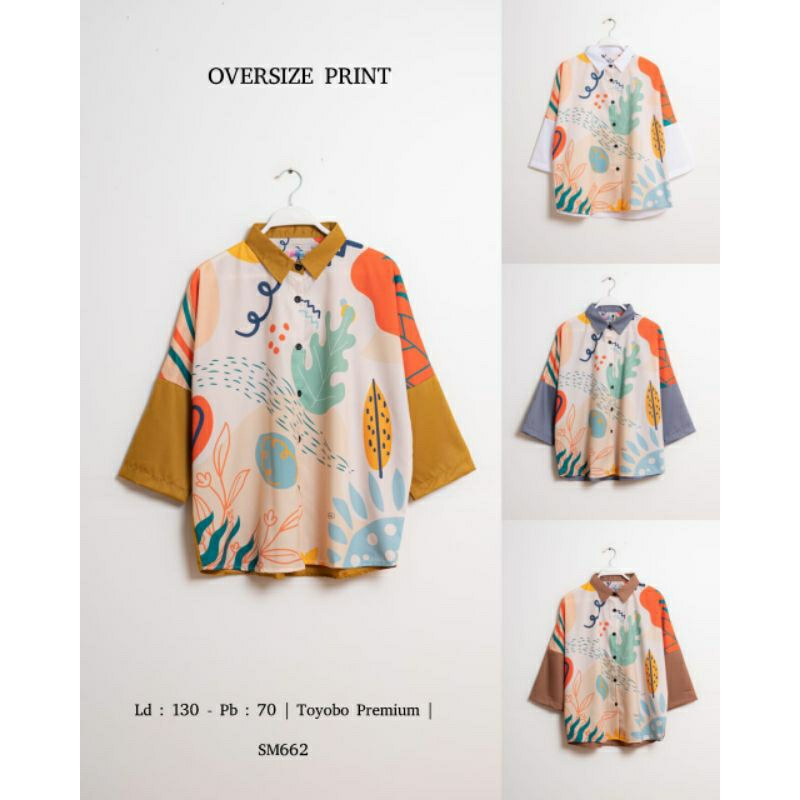 Kemeja wanita Oversize printing/Toyobo Premium