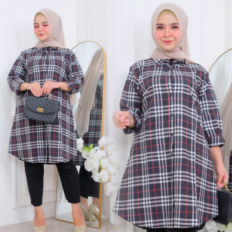 TUNIK KOTAK KATUN MIRA MOTIF TERBARU /Tunik katun Burberry