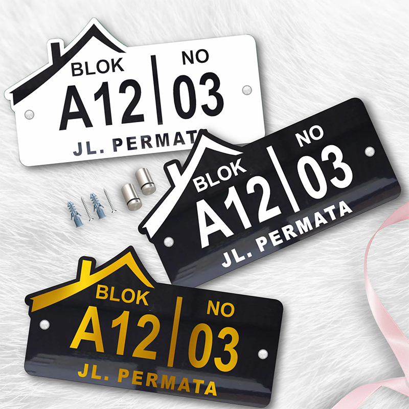 Nomor Rumah Akrilik | Nomer Rumah Acrylic | No Rumah Akrilik Layer Huruf Putih/gold Model 4