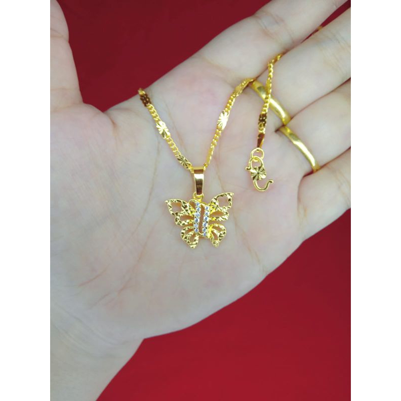 kalung rantai tempe kupu lapis emas 24k