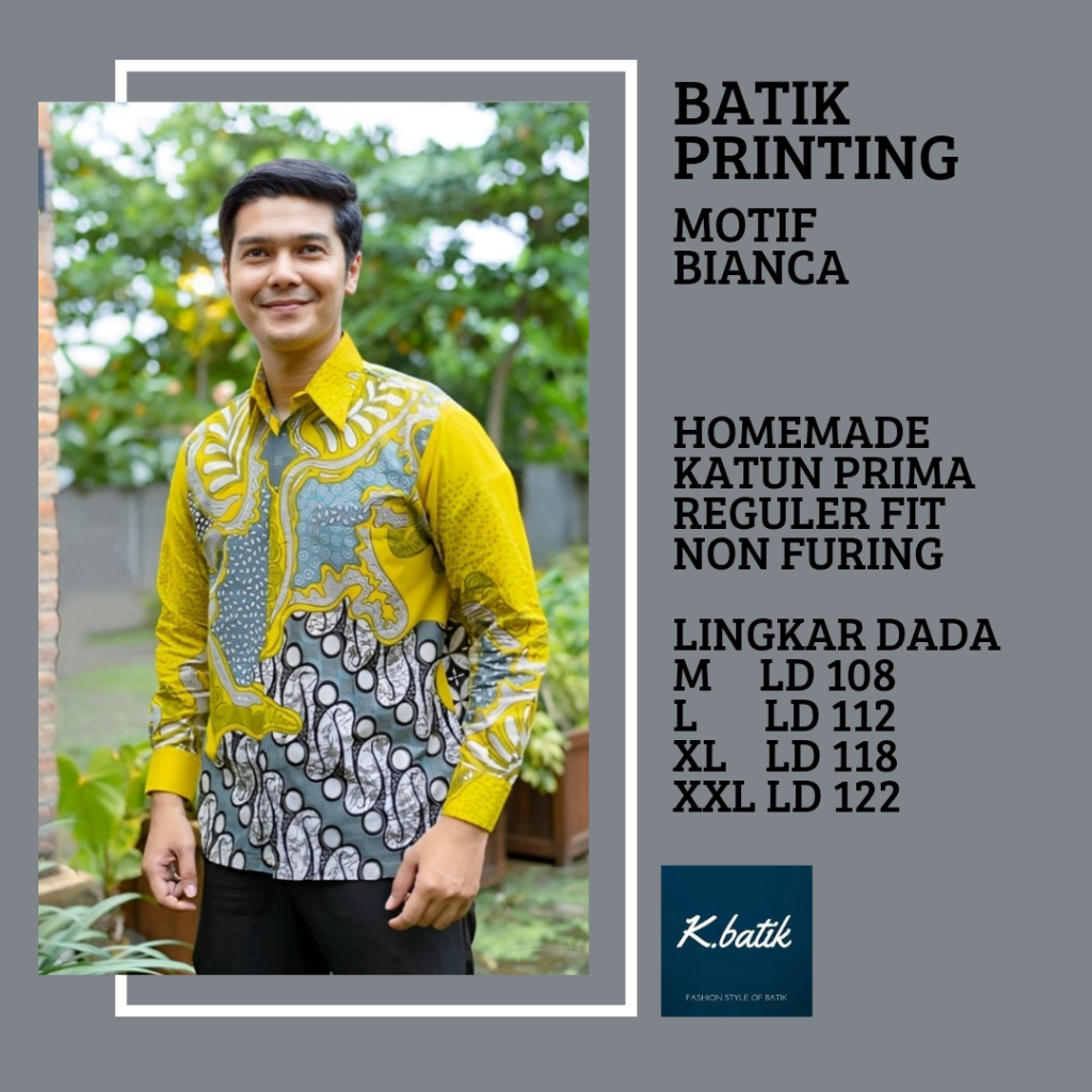 KEMEJA BATIK PRIA LENGAN PANJANG MOTIF BIANCA KUNING BATIK MODERN BATIK SERAGAMAN KANTORAN BATIK PEKALONGAN BATIK KATUN