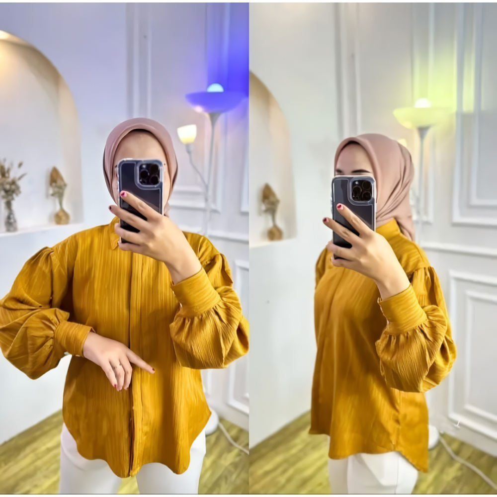 KEMEJA BLOUSE LUNA TANGAN BALON BAHAN LADY CRUSH / KEMEJA WANITA TERBARU / Baju Atasan Wanita Terbaru / kemeja wanita / Blouse Wanita / Baju Wanita / atasan Wanita Kekinian