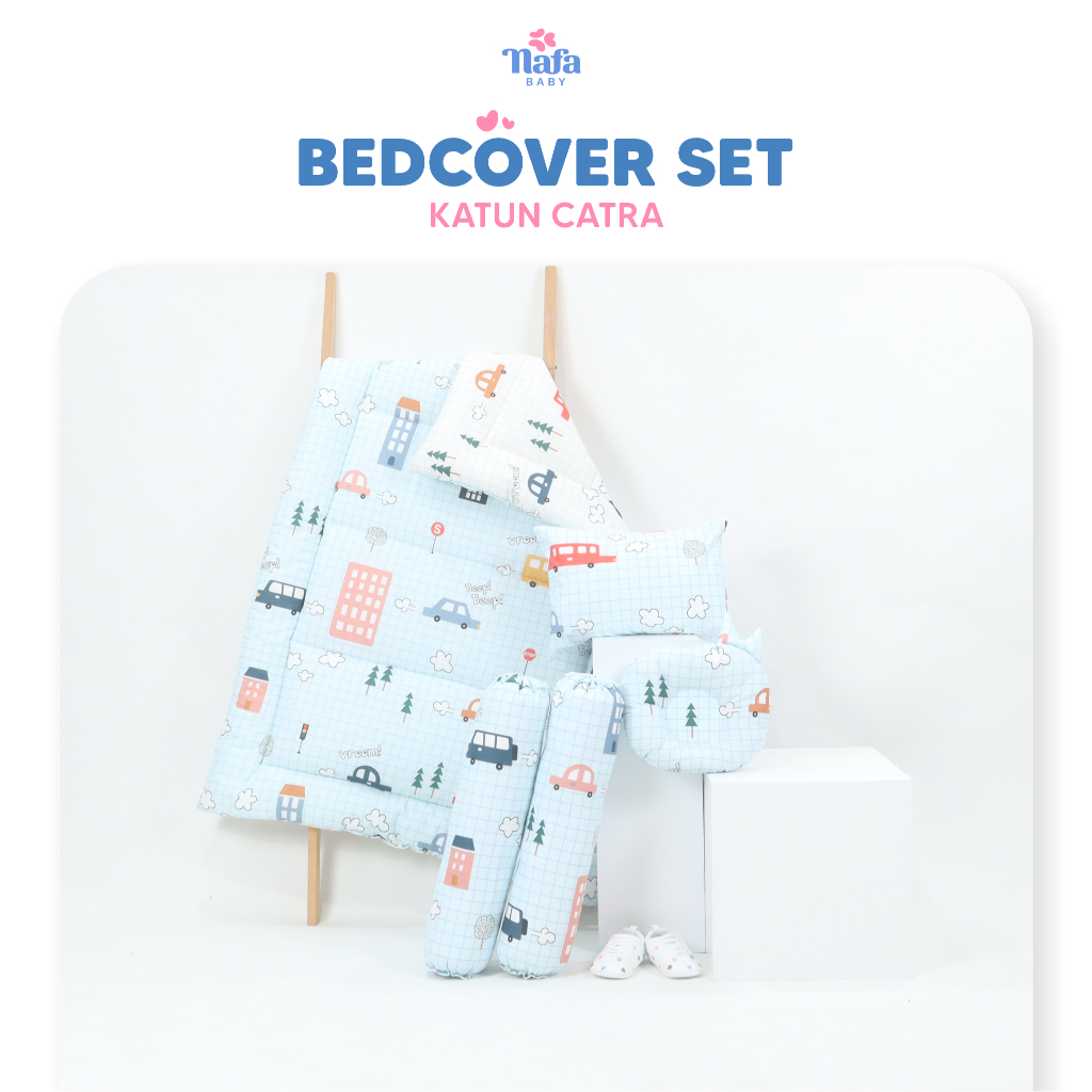 BEDCOVER BAYI SET / SELIMUT BAYI / MATRAS TIDUR BAYI NAFA BABY MOTIF NADA GREY