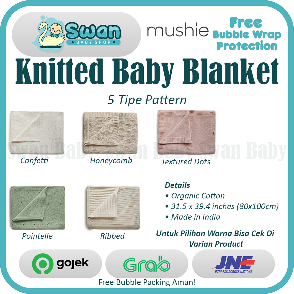 Mushie Knitted Baby Blanket / Selimut Rajut Bayi Anak Katun Organik