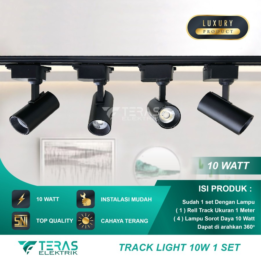 Paket Lampu sorot rel 1 set isi 4 spotlight track light rell 10 Watt