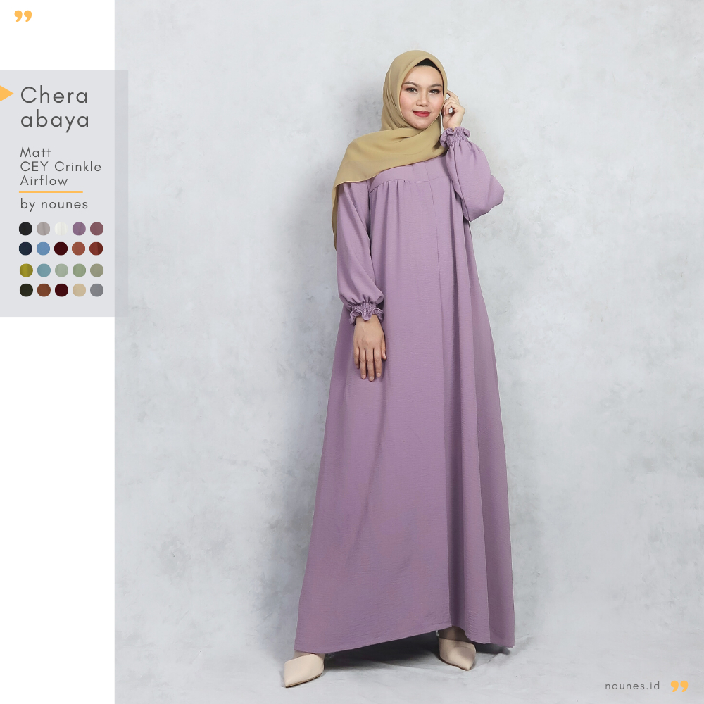 Nounes Chera Abaya Crinkle Cey Airflow Premium Dress Gamis Polos Wanita Busui Friendly size S M L XL Jumbo XXL LD 92 98 194 110 120