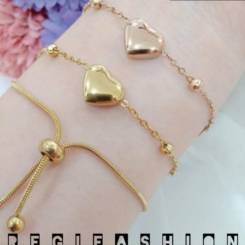 { Bayar Ditempat } Gelang Wanita Titanium Asli Gelang Serut Wanita Liontin Love Gelang Wanita Kekinian Anti Karat Tidak Luntur