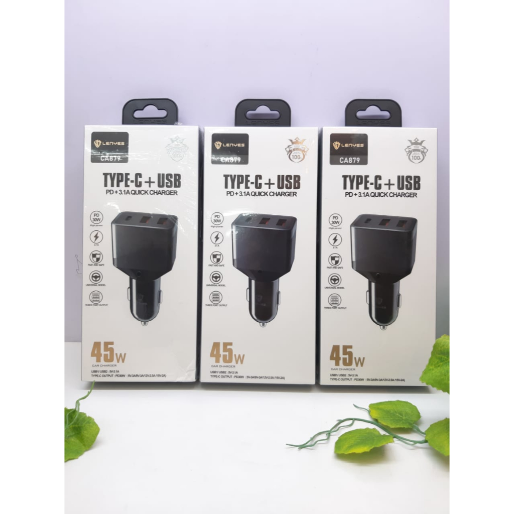 Adapter Mobil Lenyes CA879 45W Car Charger 3.1 PD 30W Fast Charging Power Delivery Adapter Hp Mobil