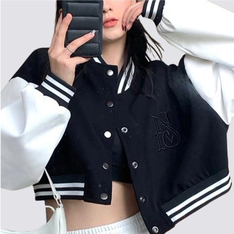XIAOZHAINV Jaket Baseball Pendek Wanita Korean Style Lengan Panjang Crop Top 0798