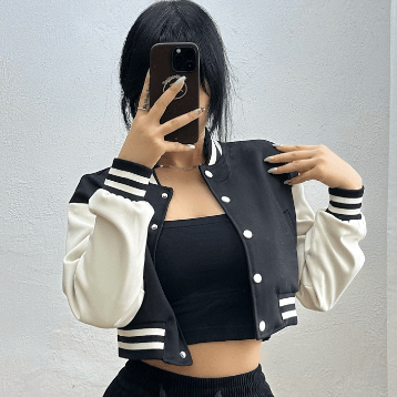 2 warna Korean Style jaket baseball wanita oversize Crop Kotak-kotak Jaket