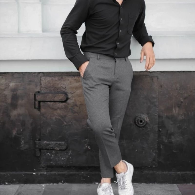 Celana kantor formal pria angkle pant bahan dasar kain wol