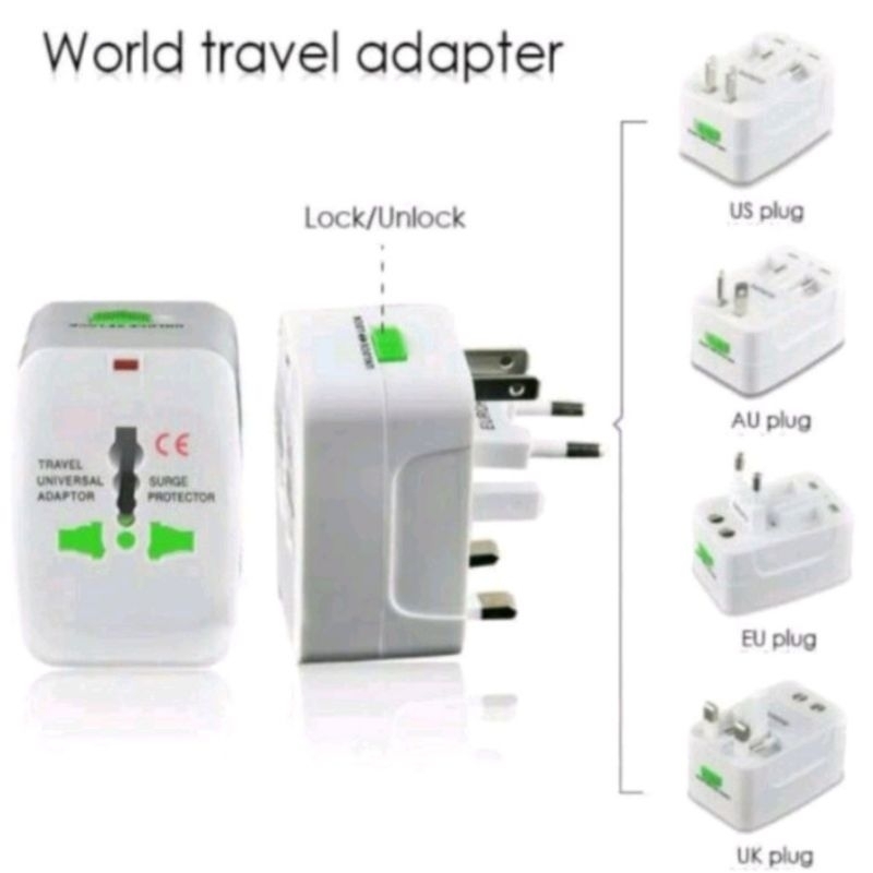 Travel Adapter Internasional Colokan Universa UNIVERSAL ADAPTOR INTERNASIONAL TRAVEL STEKER TRAVEL UNIVERSAL ADAPTOR SURGE PTOTECTOR UNLOCK &lt;&gt; LOCK USA JAPAN AUST THAI EUROPE NO.931L 10A 250V UK SP TRAVEL UNIVERSAL ADAPTOR SURGE PROTECTOR SURGE PROTECTOR