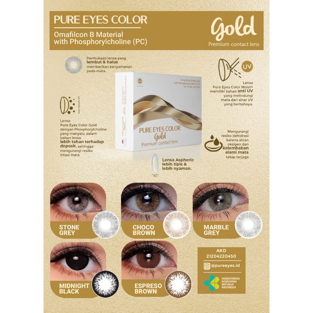 Softlens Warna Pure Eyes Color Gold warna Brown (Choco)
