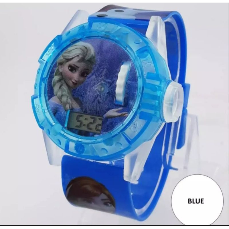 Jam Tangan Anak Perempuan Digital Lampu Musik Laser Karakter Frozen