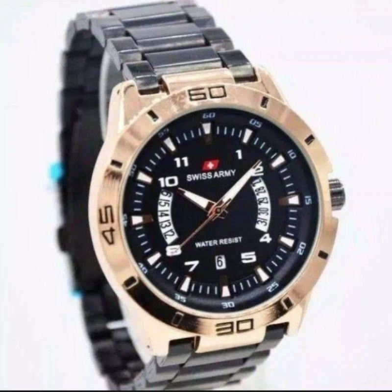 Jam Tangan Pria Tanggal Aktif Swiss Made Army Rantai Stainless