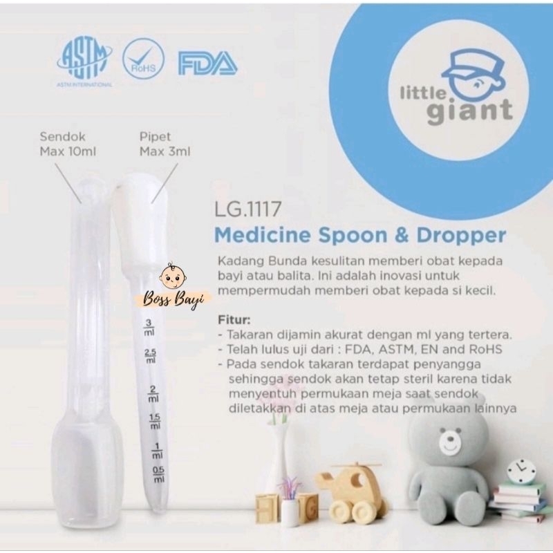 LITTLE GIANT - Medicine Spoon &amp; Dropper (Alat Pemberi Obat untuk Bayi / Infant Dosing) | Pipet Obat | Sendok Takar Obat