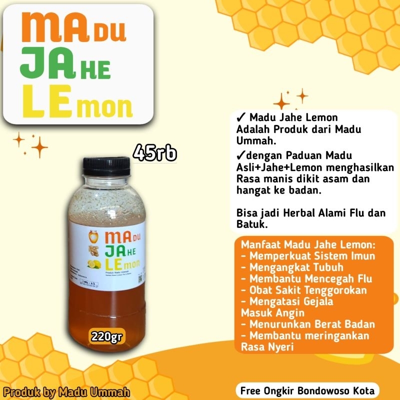 

Madu Ummah plus Jahe Lemon Herbal Flu dan batuk