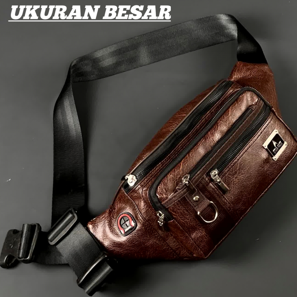 Waistbag keren Bahan kulit PU Premium Tas Pinggang &amp; Selempang Bahu Polo Amstar &amp; STARFACE