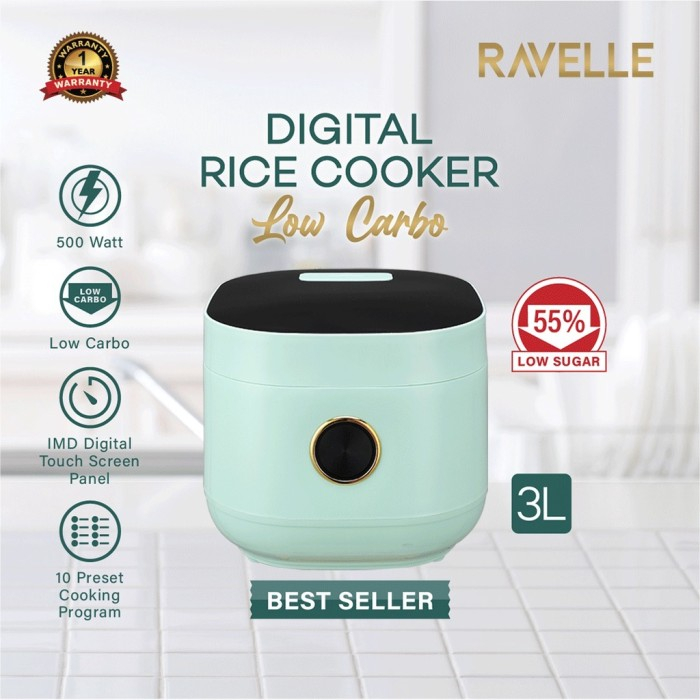 RAVELLE Digital Rice Cooker Low Carbo 3 Liter Penanak Nasi Rendah Gula BERGARANSI RESMI