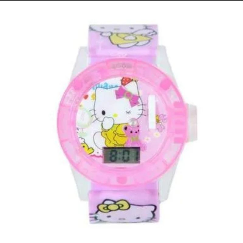 Jam Tangan Anak Perempuan / Jam Tangan Murah  / Jam Tangan Keren  / Jam Tangan Cantik / Jam Tangan Anak Cewek  Digital Lampu Musik Laser Karakter Helokitty