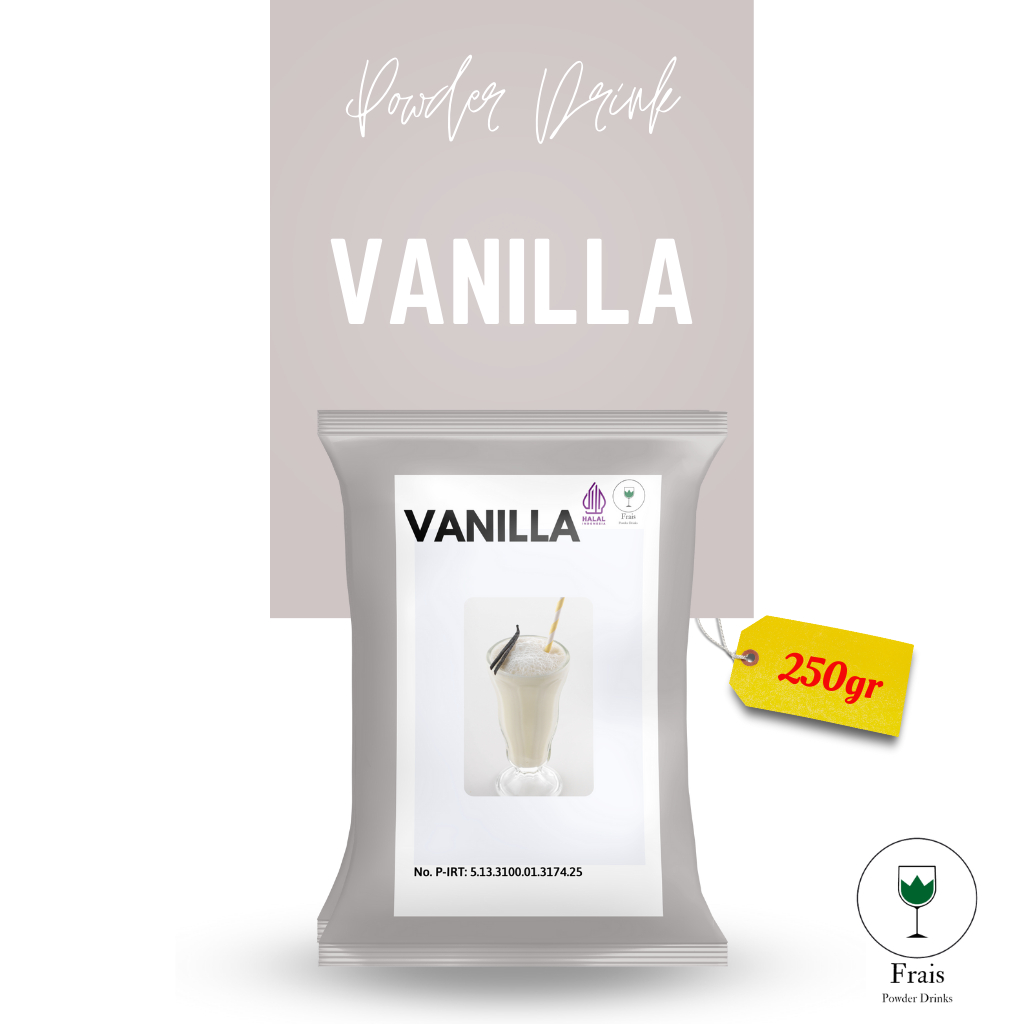 

BUBUK MINUMAN RASA VANILLA 250GR / SERBUK MINUMAN ANEKA RASA / BUBUK MINUMAN KEKINIAN / MINUMAN INSTAN / DRINKS POWDER / SERBUK MINUMAN BOBA