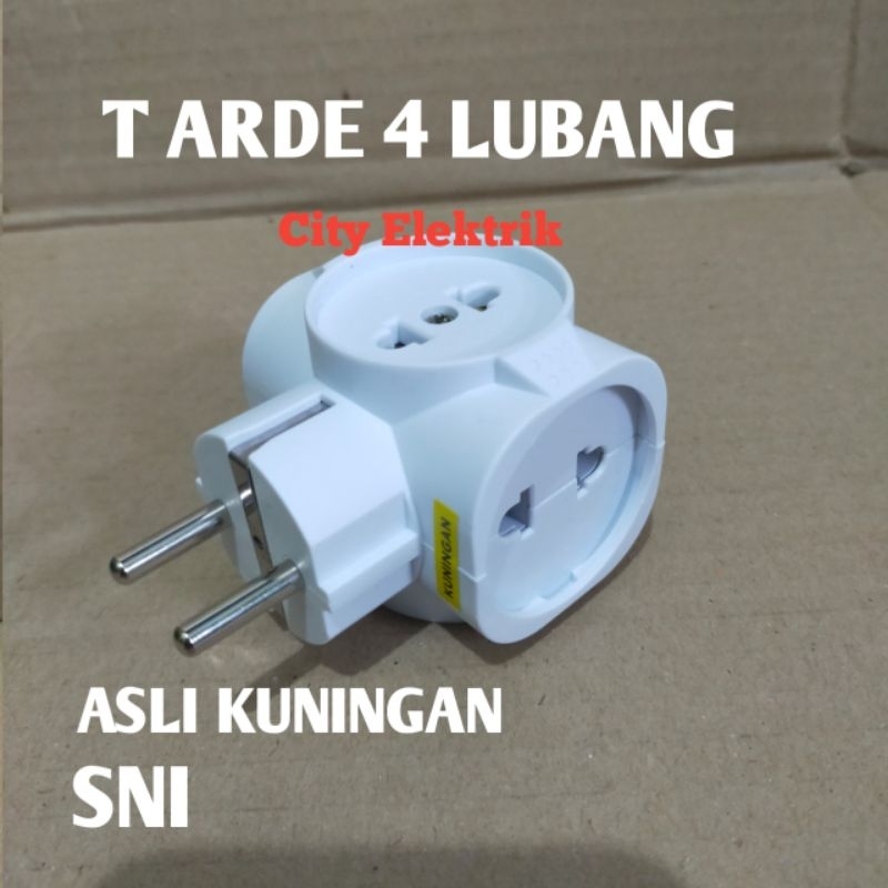 ( PAKET 12 PCS ) Steker T Arde ORENCHi 4 Lubang OR - 3115  ( Kuningan )