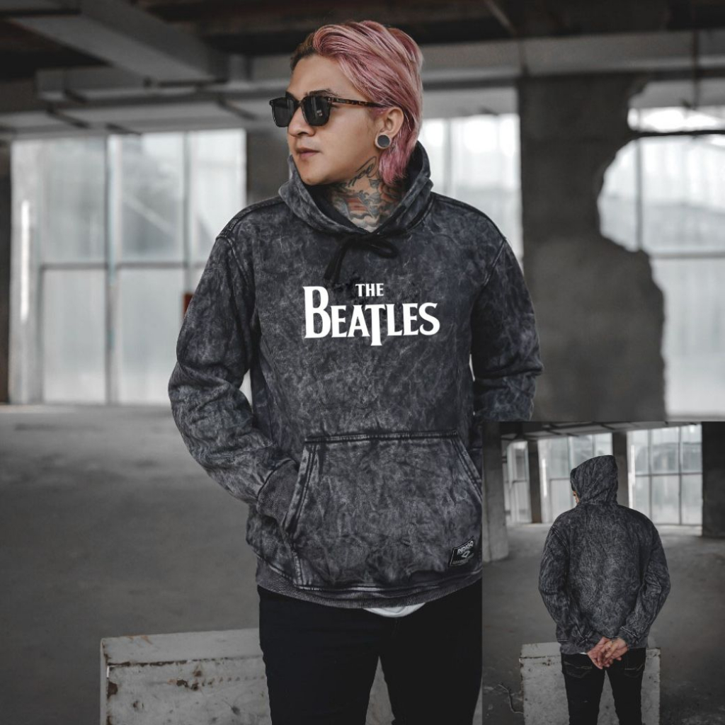 Hipokrit Sweater Hoodie Black Sandwash Pullover The Beatles Unisex Original Distro Good Quality
