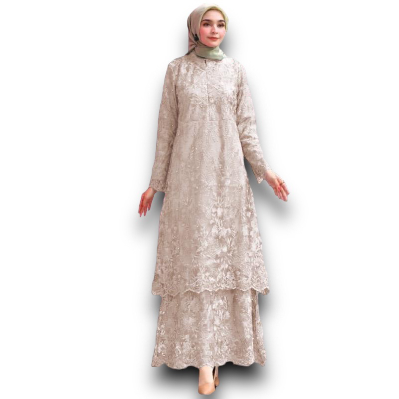 GAMIS MALAYSIA BUSUI TINGKAT/ GAMIS TILE SUSUN FULL BRUKAT TILE BORDIR DEPAN BELAKANG/ FREE MASKER/ 
