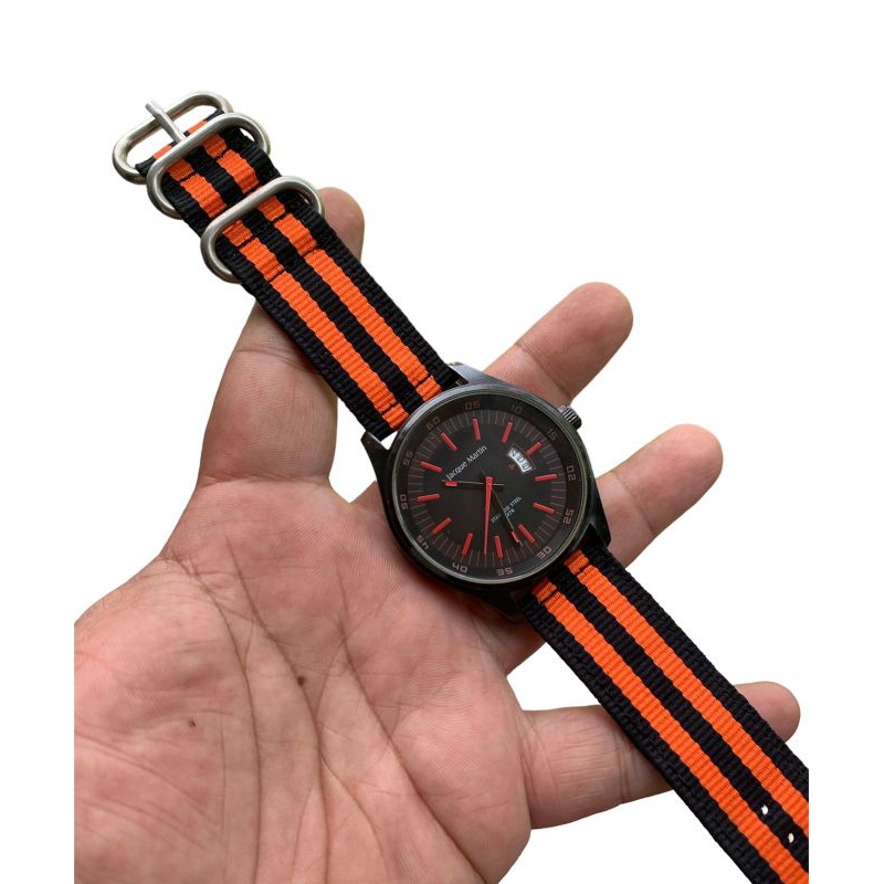 Strap tali jam tangan kanvas nylon kombinasi oren hitam 22mm