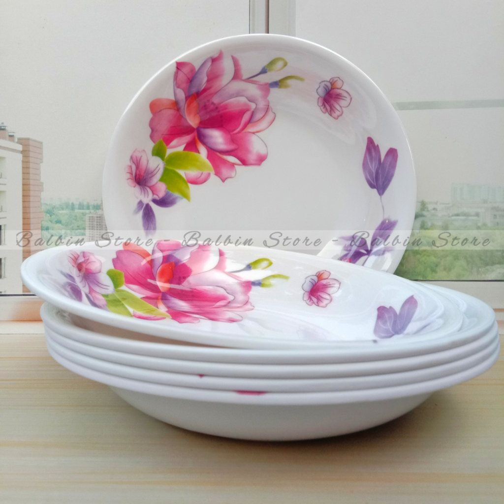 [ COD ] 3.PCS PIRING MELAMINE UKURAN BESAR 23.CM - PIRING MAKAN MELAMIN MOTIF KEMBANG TERBARU KUALITAS SNI ORIGINAL FOOD GRADE