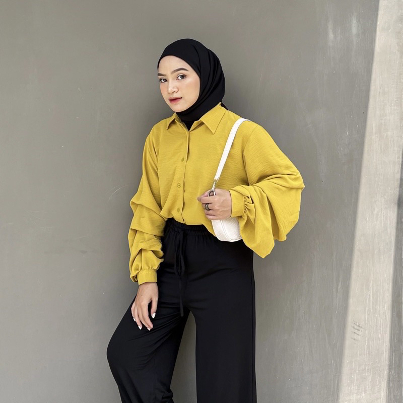 [Nazira] Anna Shirt - Blouse Wanita - Atasan Wanita Blouse - Atasan Kemeja Wanita - Kemeja Wanita - Kemeja Cringkle - Kemeja Wanita Lengan Panjang