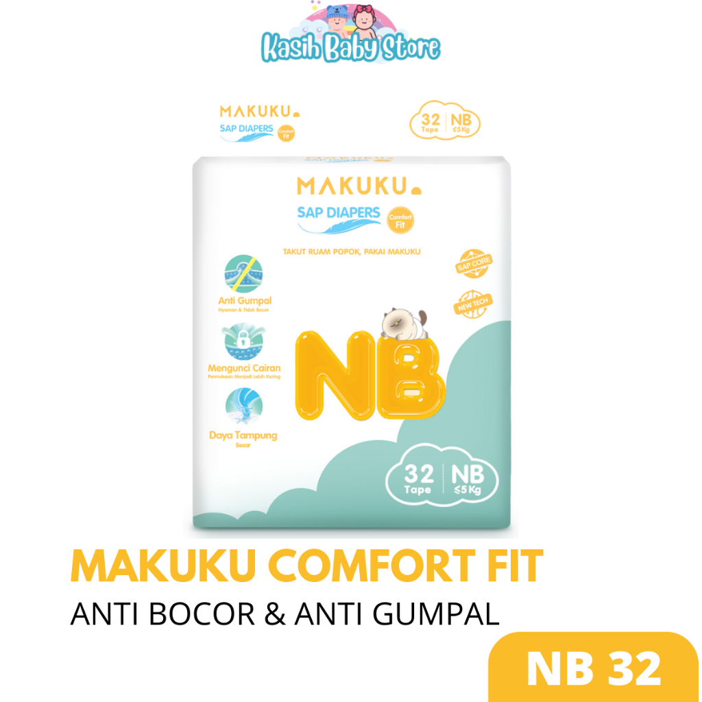 Pampers Makuku Newborn NB32 Comfort Fit Tape Perekat - Popok Bayi Sekali Pakai Baru Lahir