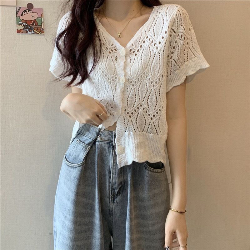 Cardigan Korean Lace Puff Long Sleeve Blouse