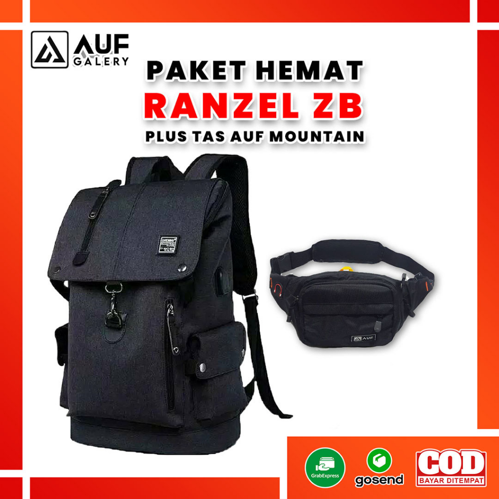 Paket Bundling Ransel Zb Rdn 069 Distro Tas Punggung Pria + Waitsbag Mountain | Bacpack Bahu Berkual