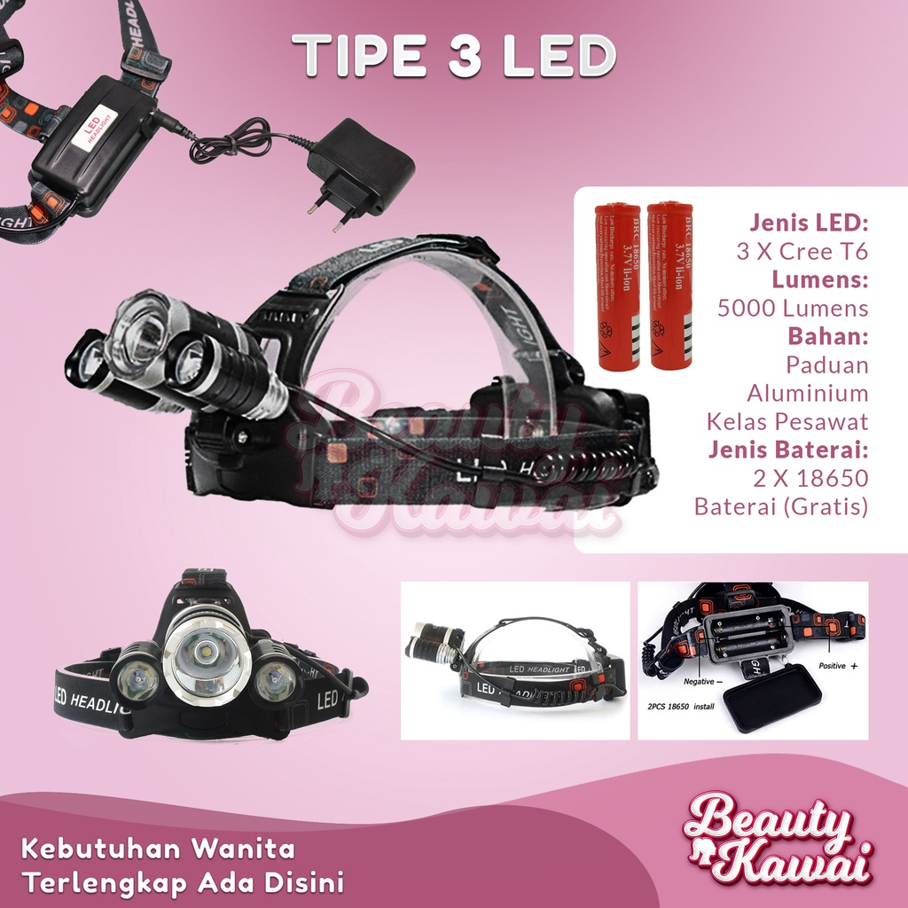 Senter Kepala Mini COB XPE Headlamp Cas USB Bisa Putar Copot