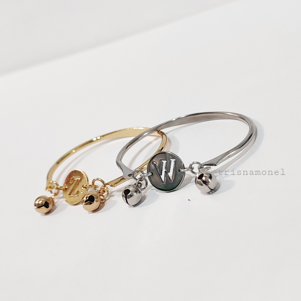 ANAK SAMPAI DEWASA !!! gelang custom huruf gold dan silver motif bulat