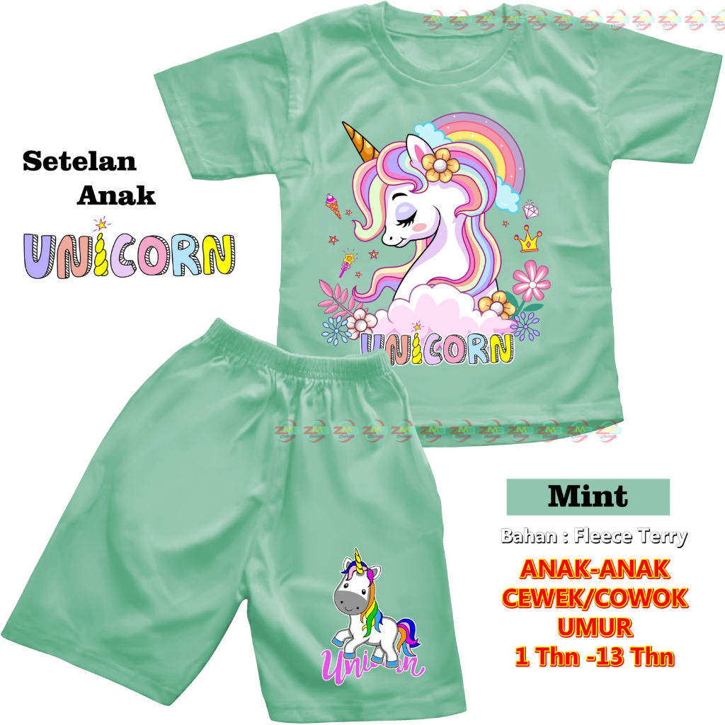 SETELAN ANAK PENDEK UNISEX CEWEK/COWOK UNICORN KUDA PONY DIGITAL SABLON