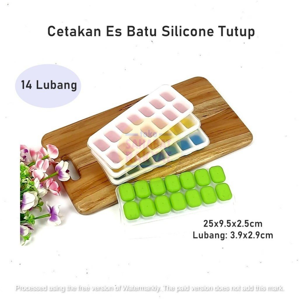 RML228I L-Cetakan Es Batu Silicone + Tutup Plastik 14 Lubang