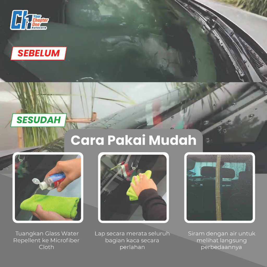 Chapter One Glass Water Repellent 250 ml Semi Glass Coating Pelindung Kaca Mobil Anti Air Dan Jamur Kaca