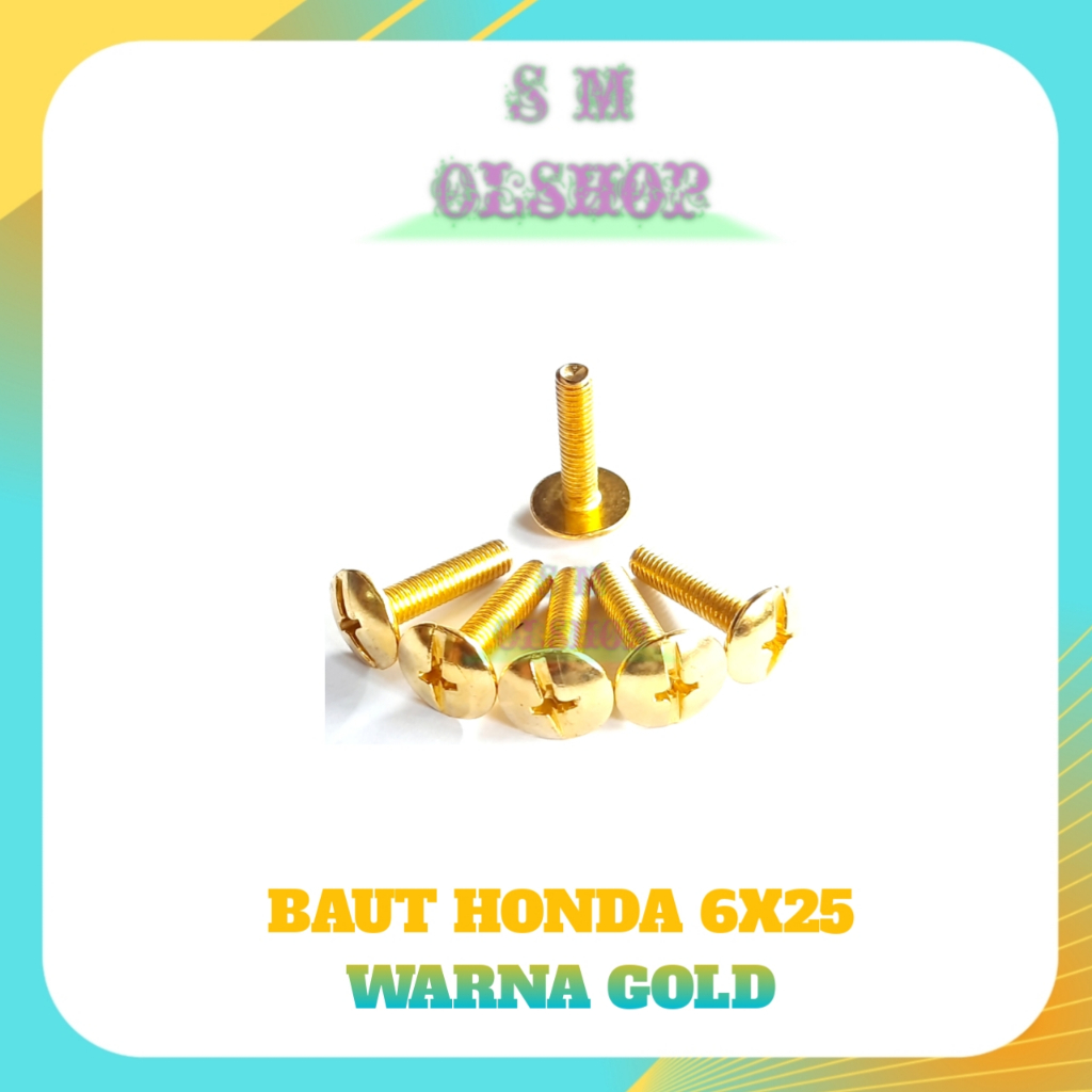 10 Baut Bodi Honda GOLD 6x25 Baut Body Honda Warna GOLD Baut Cover Body Samping Motor Honda Mega Pro Supra Kharisma Ukuran 6x25