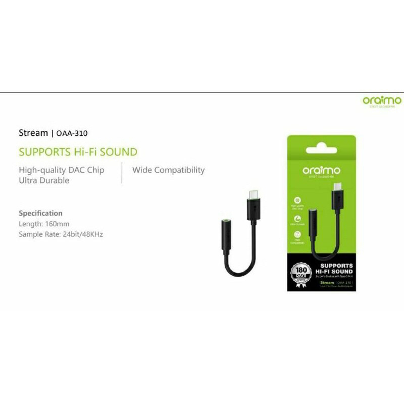 ORAIMO 0AA-310 Converter Audio Type C Sambungan Headset Adapter Type C Jack 3.5mm