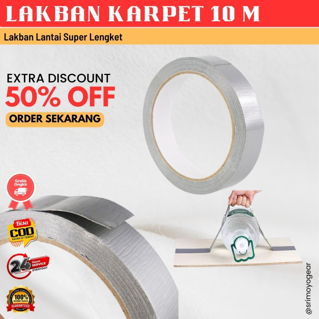 Lakban Karpet Super Lengket - Lakban Lantai Duct Tape 10 Meter 20 mm