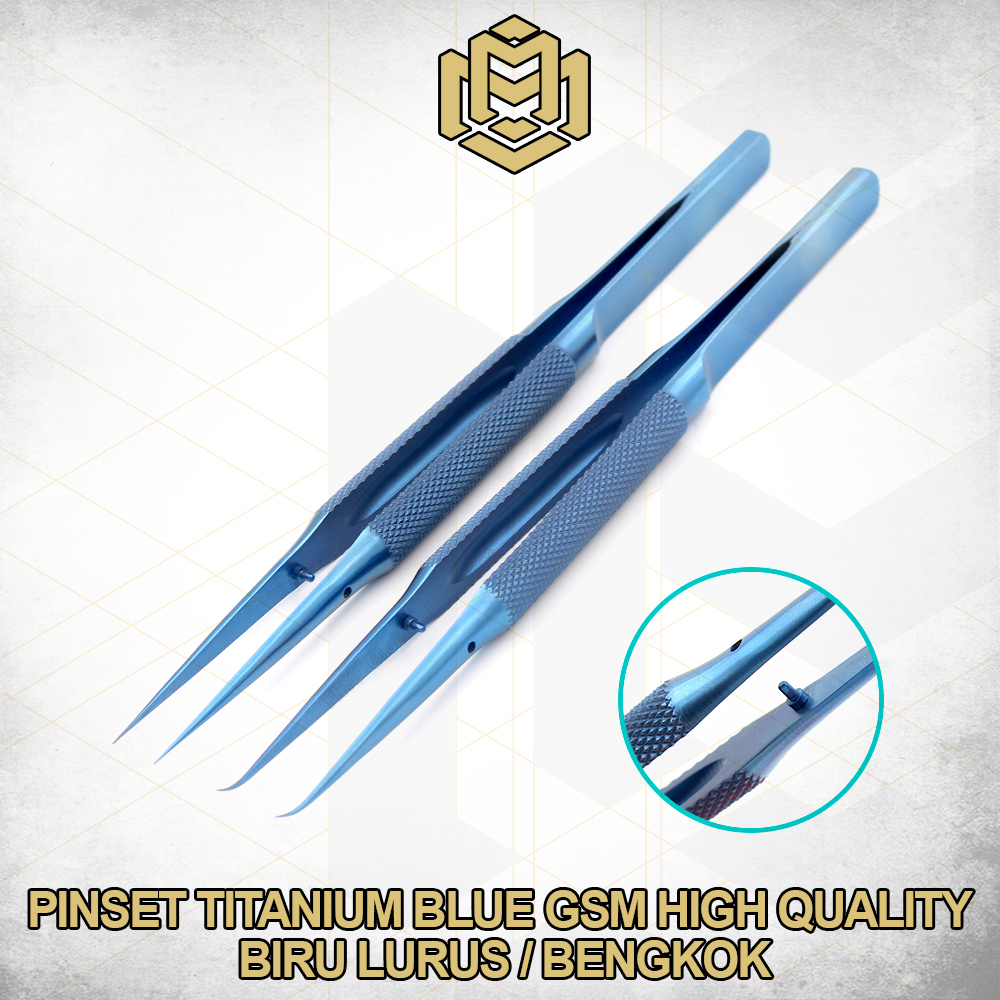 Pinset Titanium Blue GSM High Quality Biru Melengkung /Titanium Lurus /Bengkok Pinset Profesional Pr