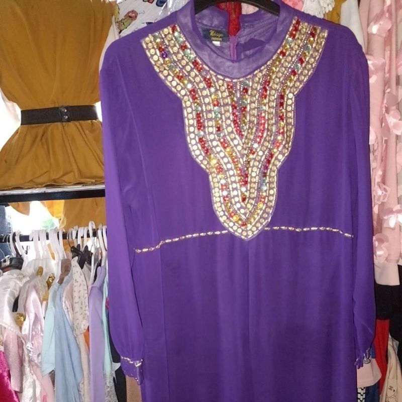 PL gamis batu payet mewah warna ungu
