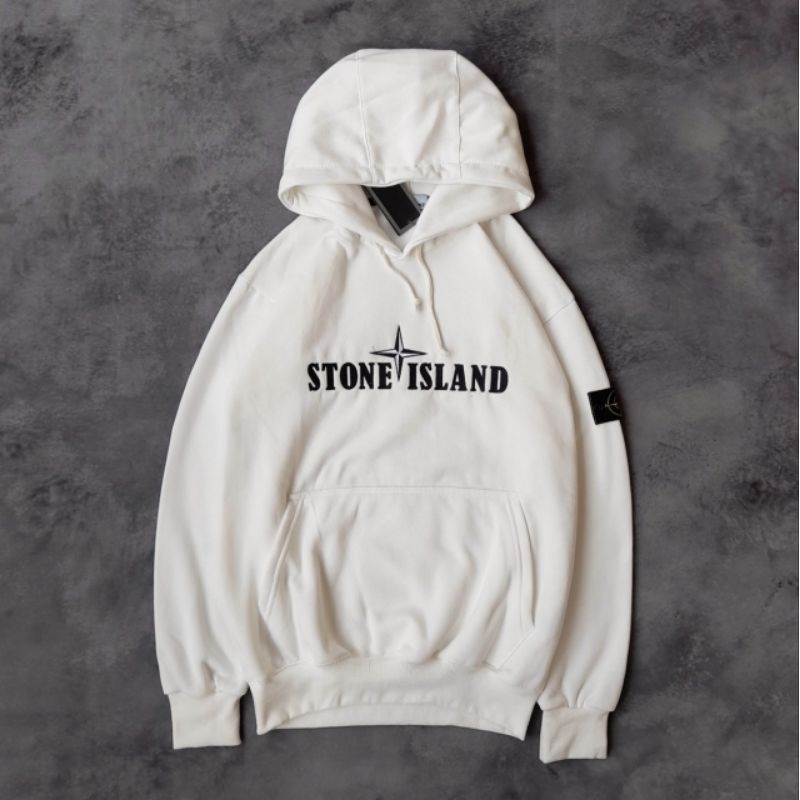 HOODIE JAKET SWEATER STONE ISLAND PUTIH BW FULLTAG &amp; LABEL
