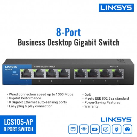Business Switch LINKSYS LGS108 8 Port Gigabit (10/100/1000Mbps)