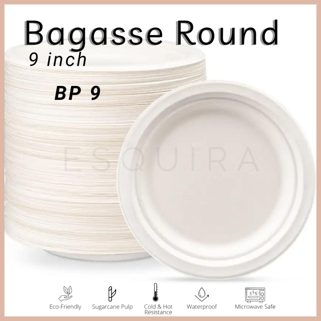 Bagasse Round Plate 9 inch / Sugarcane Plate 10 PCS / BP-9